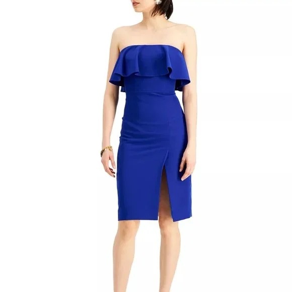 Aidan Mattox strapless with a ruffle on top - bright blue dress - nwt - size 4 - Picture 1 of 9